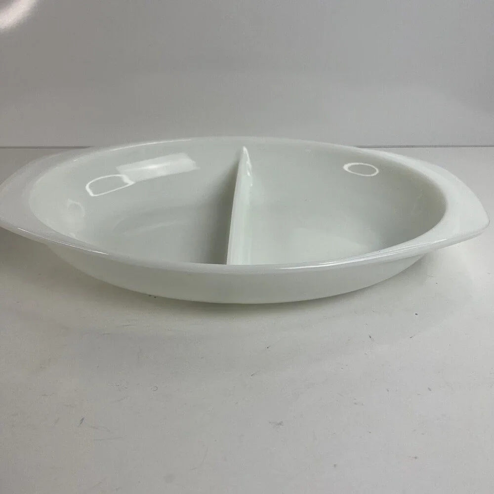 Vintage 1960s Pyrex White Milk Glass Divided Platter
